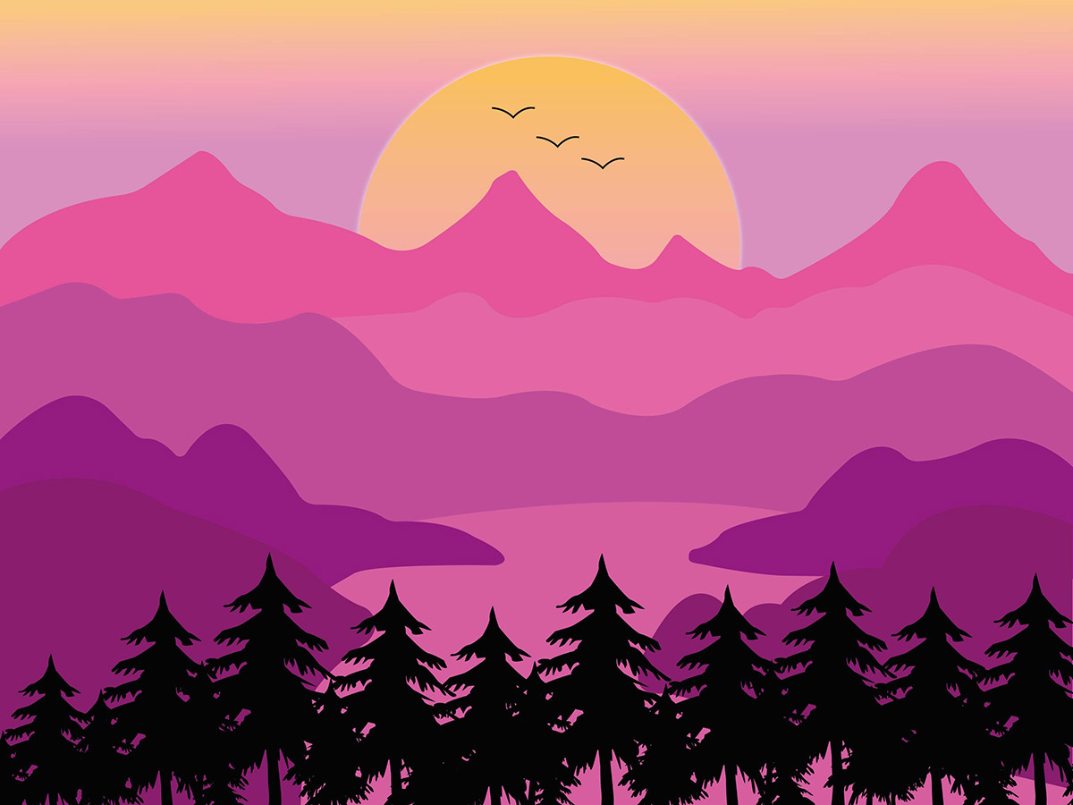 Colorful landscape and forest illustration