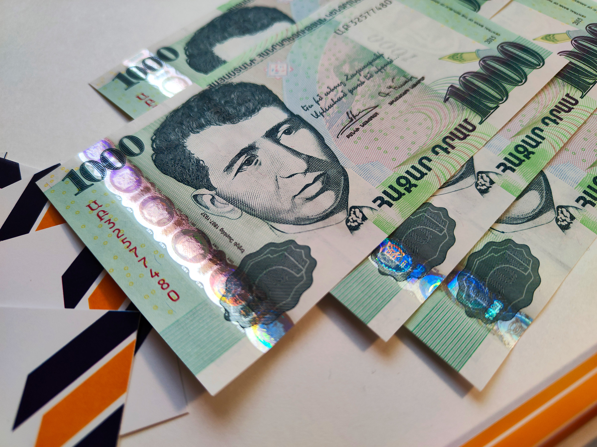 Armenian currency AMD paper banknotes free stock photo