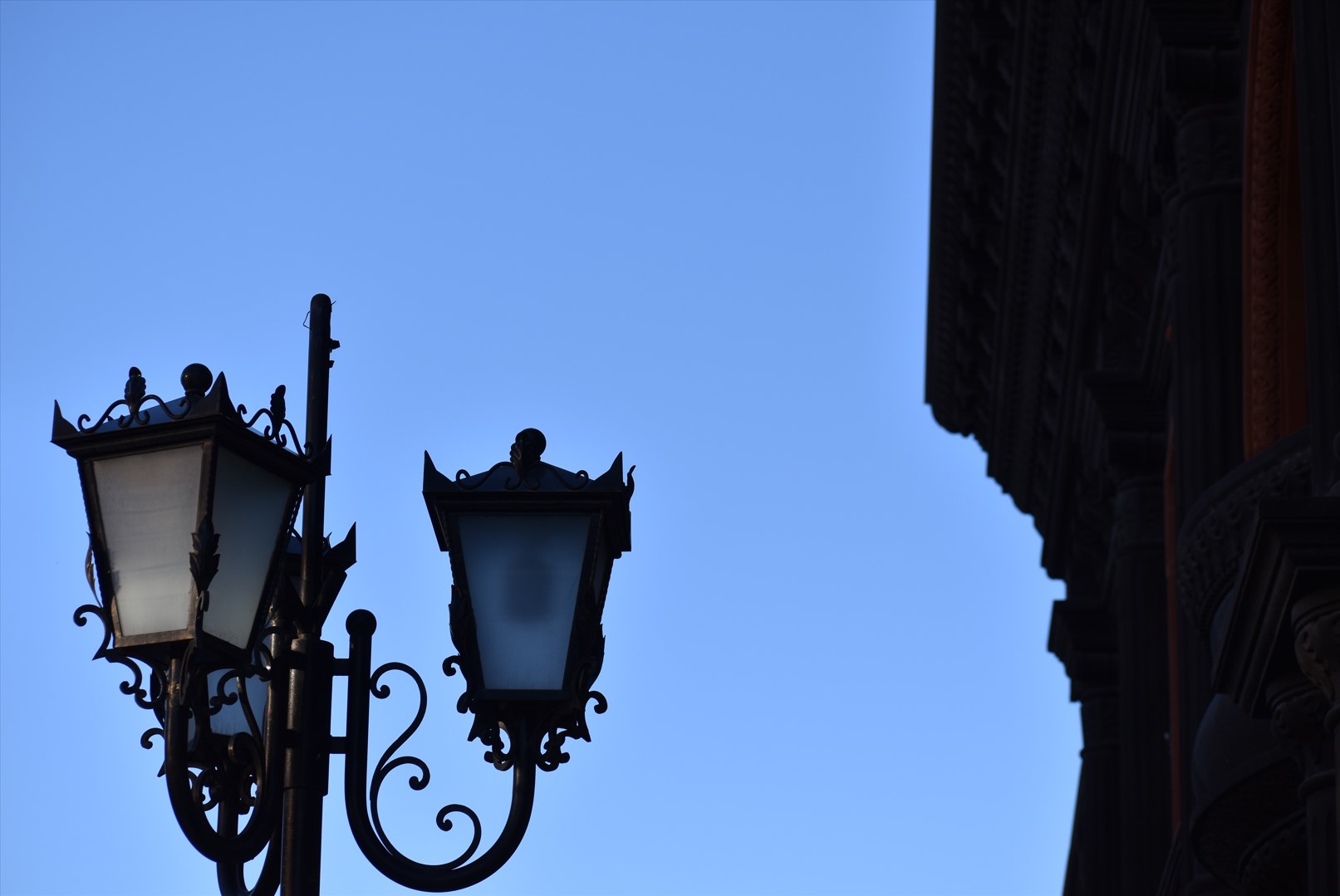 Street light in Gyumri in the background of blue sky