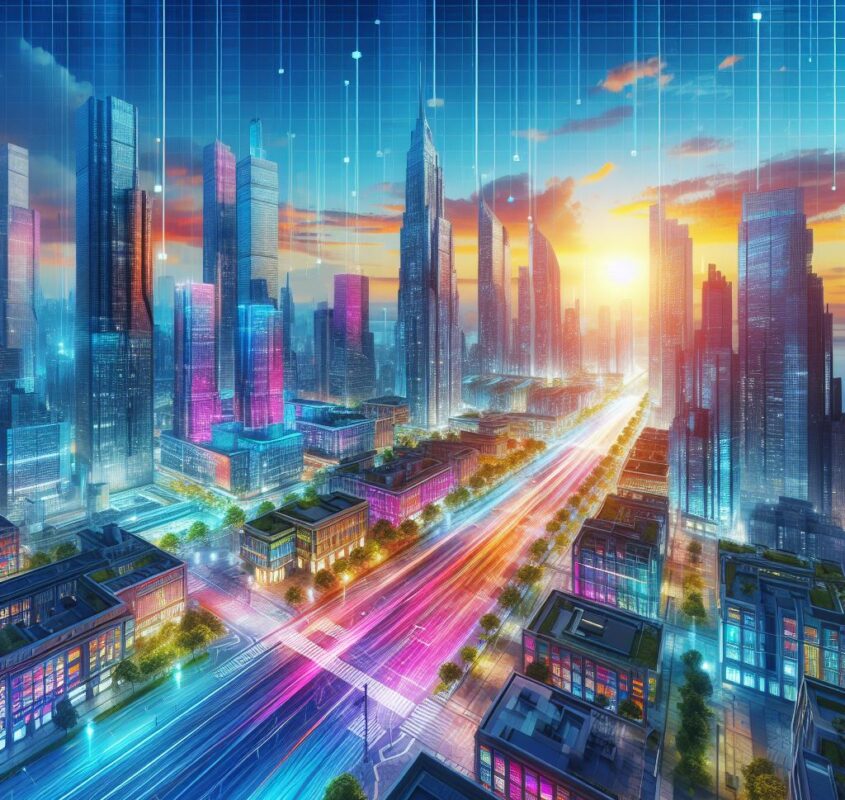 View of the fantastic city of the future